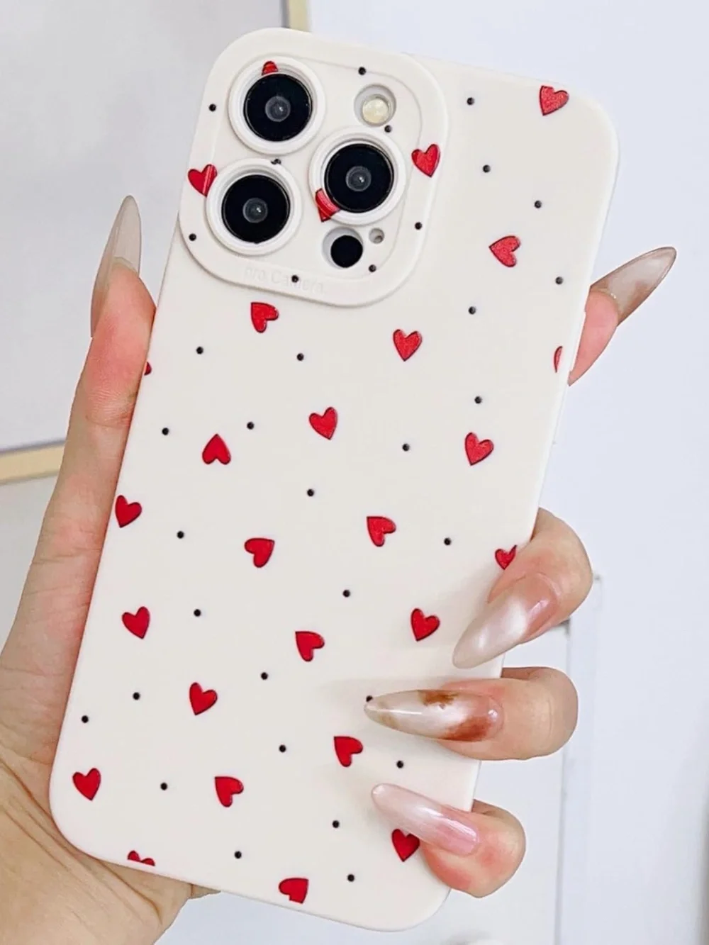 iPhone 15 Pro Max Case | Polka Dot & Love Heart Pattern